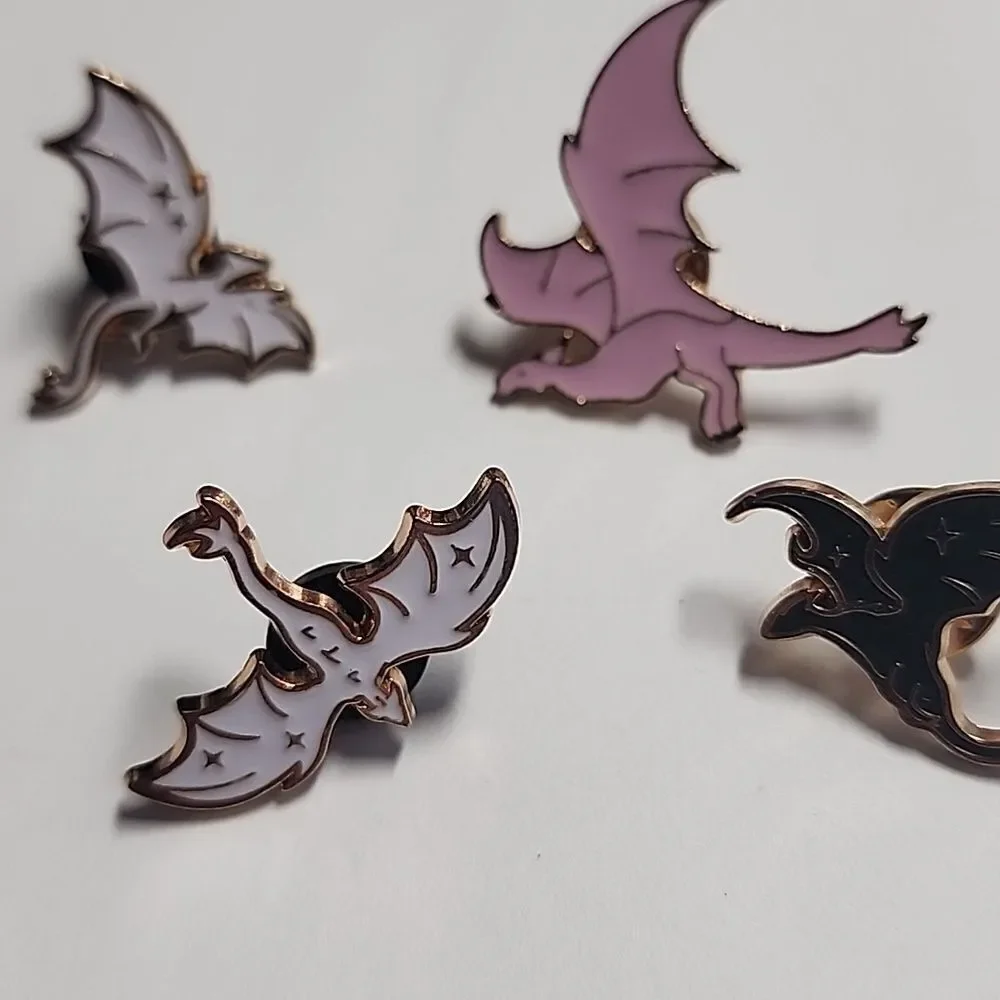 Dragon Enamel Pin Set in Pink, Black, and White